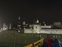 The Tower of London as seen from a tour bus at night