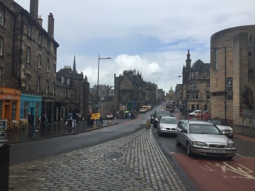 The Royal Mile in Edinburgh stretches up towards the Castle