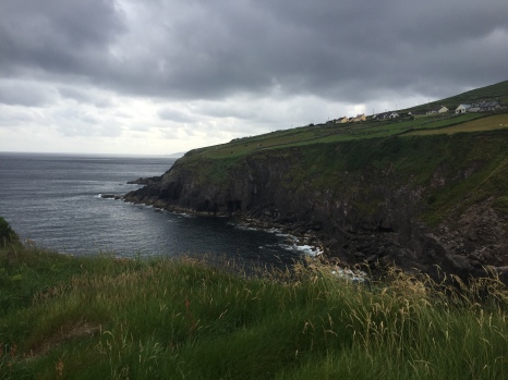 Irish countryside ends abruptly in cliffs that drop down into the ocean