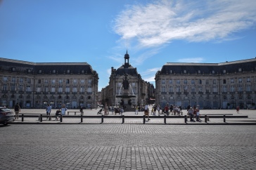 The Place de la Bourse and the fountain in the plaza in Bordeaux